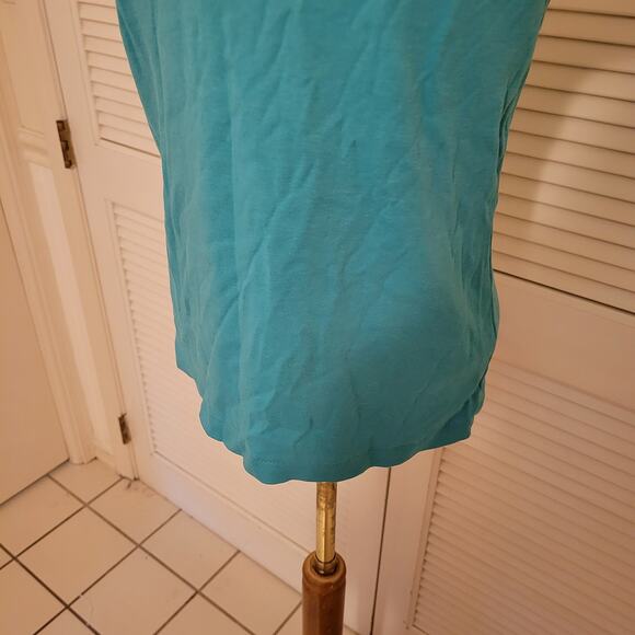 Lands' End Y2K Blue Cotton Stretch Tank Top Small Floral Embroidered Trim - Picture 6 of 7